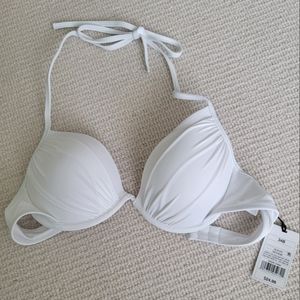 White Push-Up Halter Bikini Top sz 34B